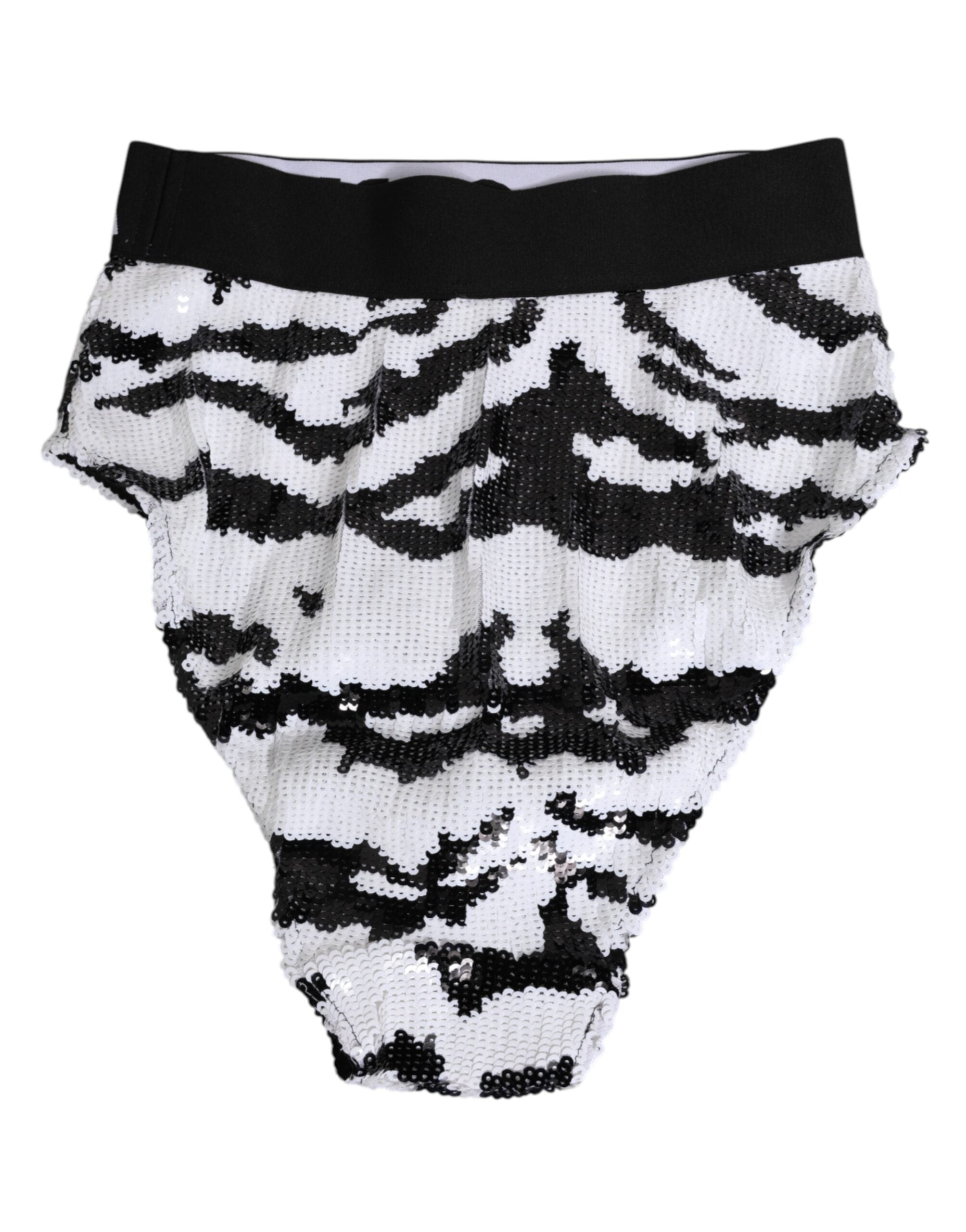 Black White Sequin High Waist Panty Underwear - ventzia