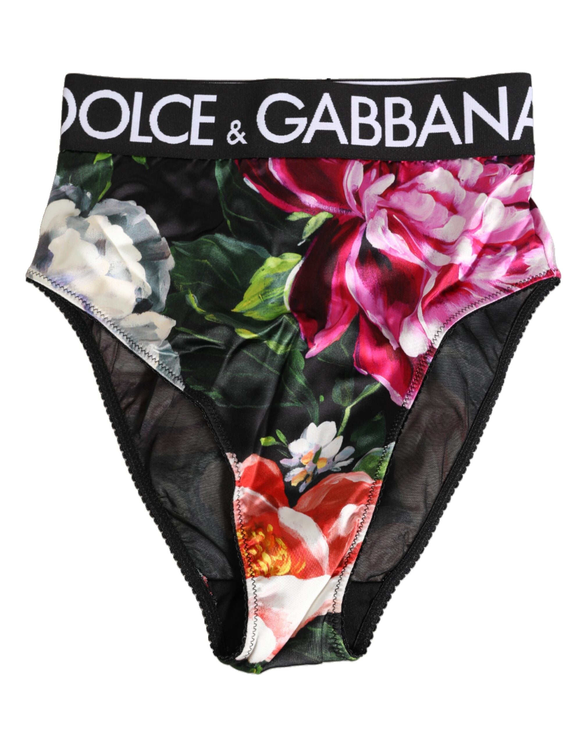 Black Floral Print High Waist Panty Underwear - ventzia