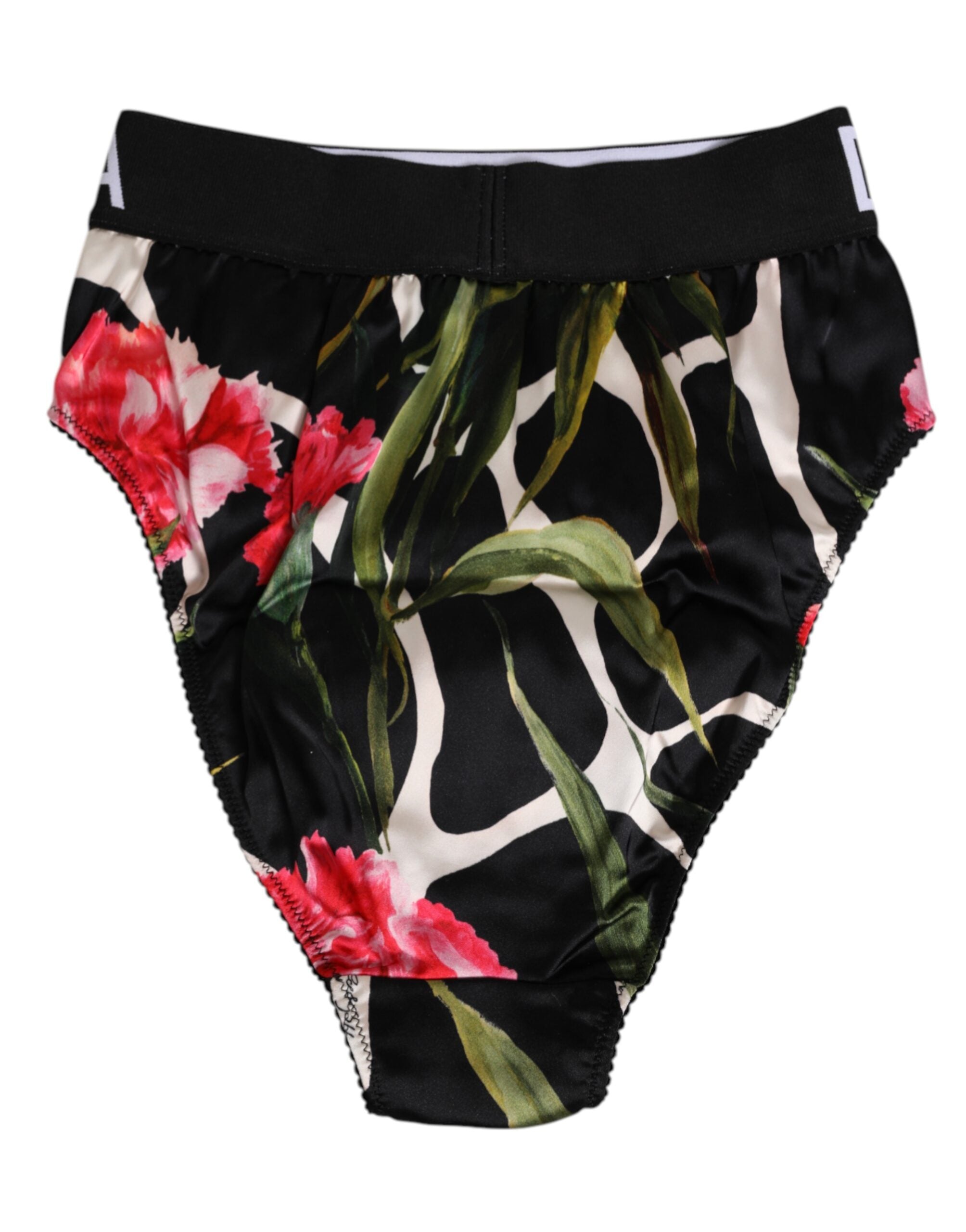 Black Floral Print High Waist Panty Underwear - ventzia