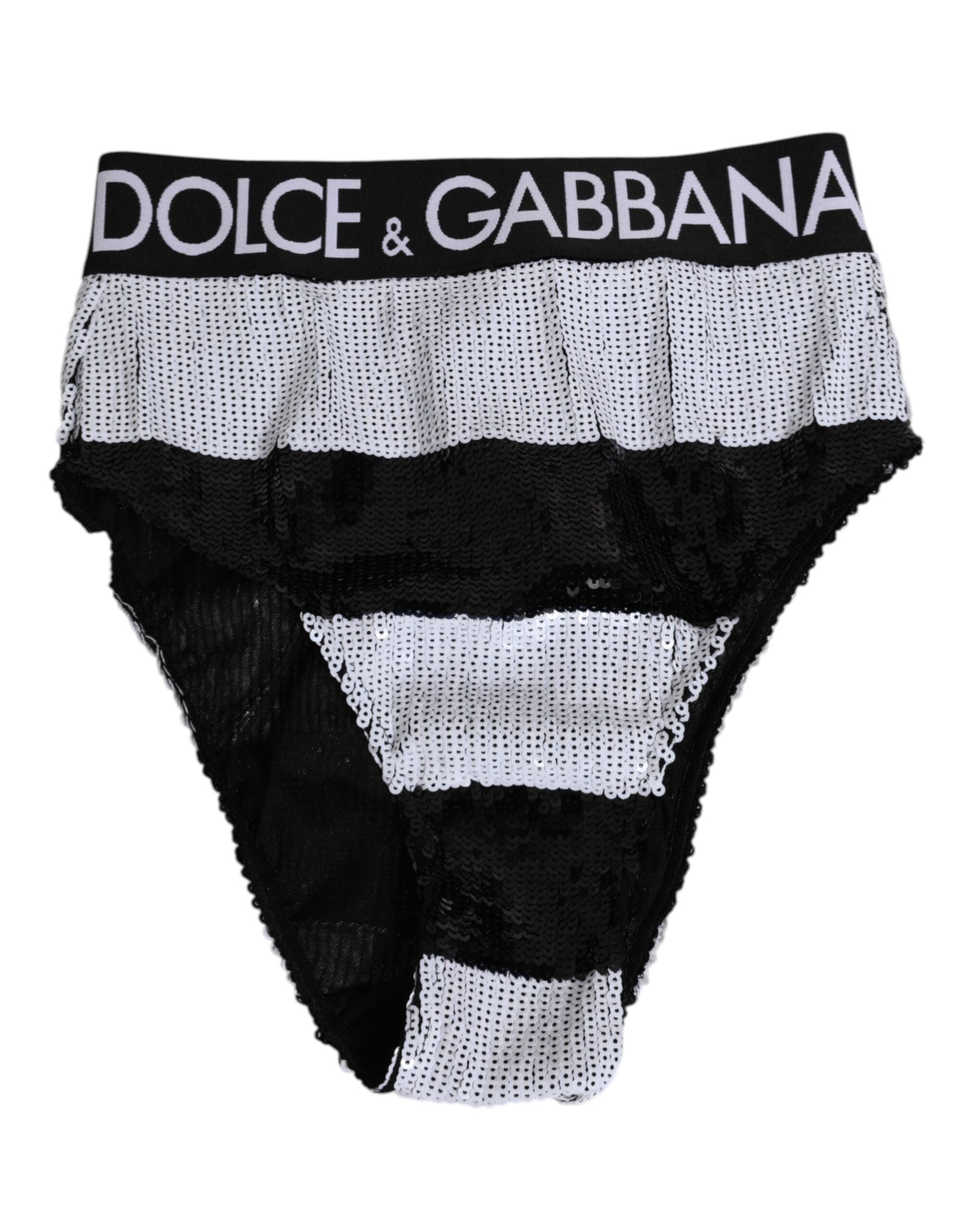 Black White Sequin High Waist Panty Underwear - ventzia