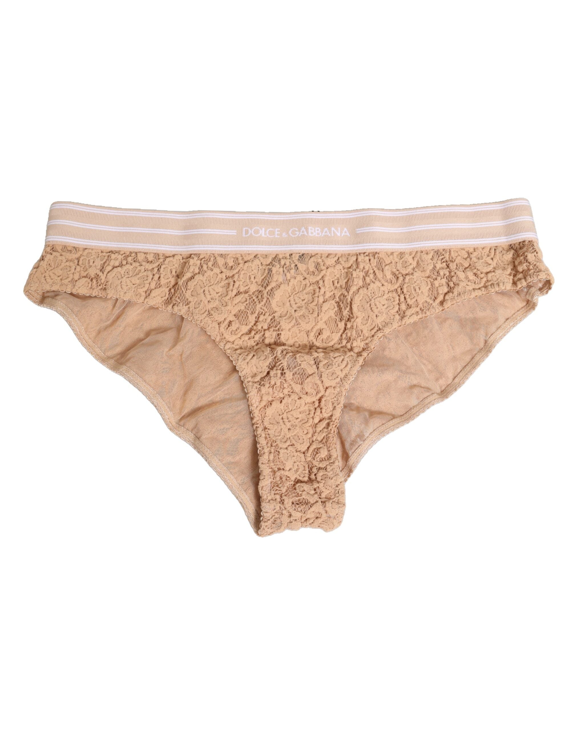Beige Lace Nylon High Waist Panty Underwear - ventzia