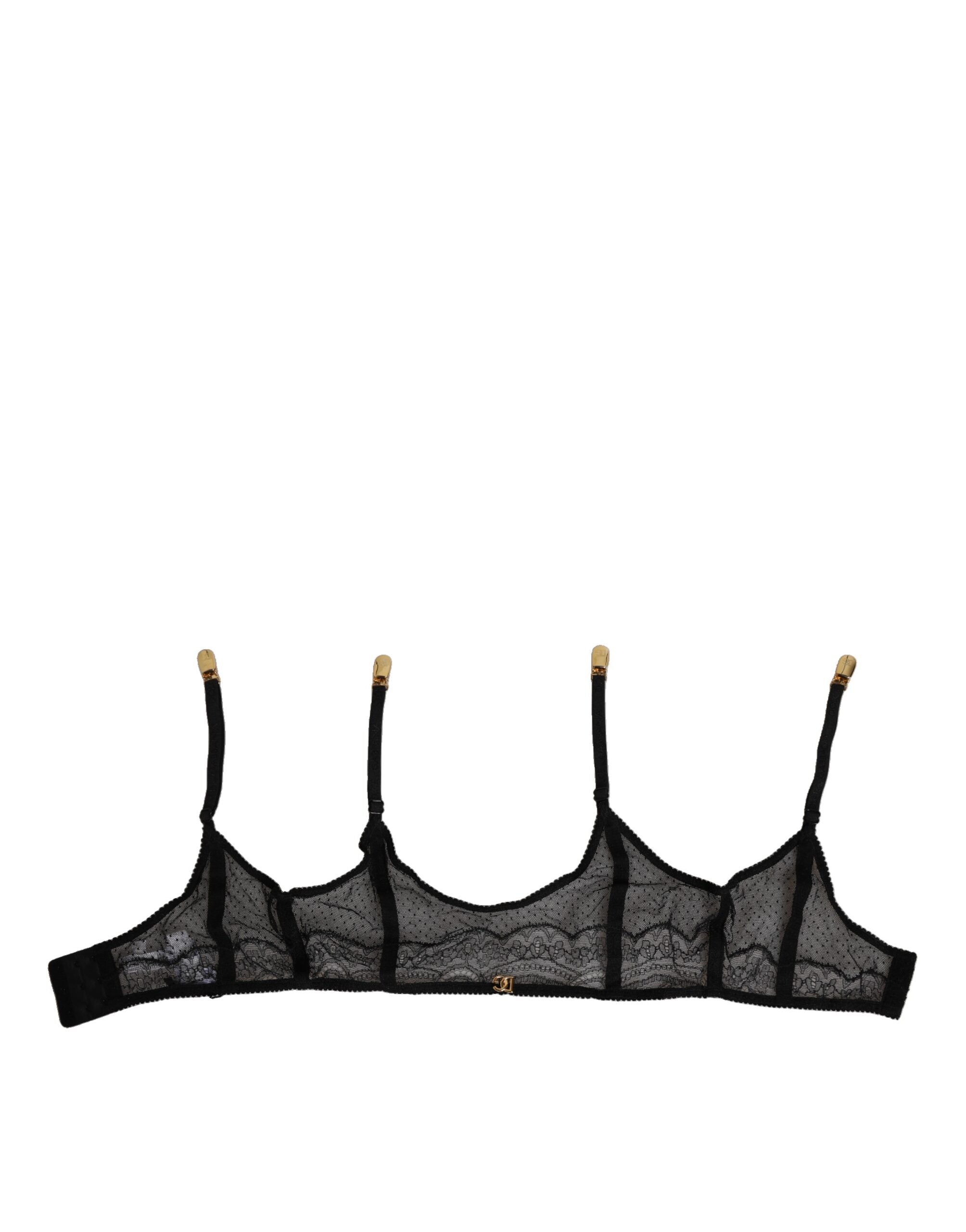 Black Floral Lace Nylon Strap Garter Underwear - ventzia