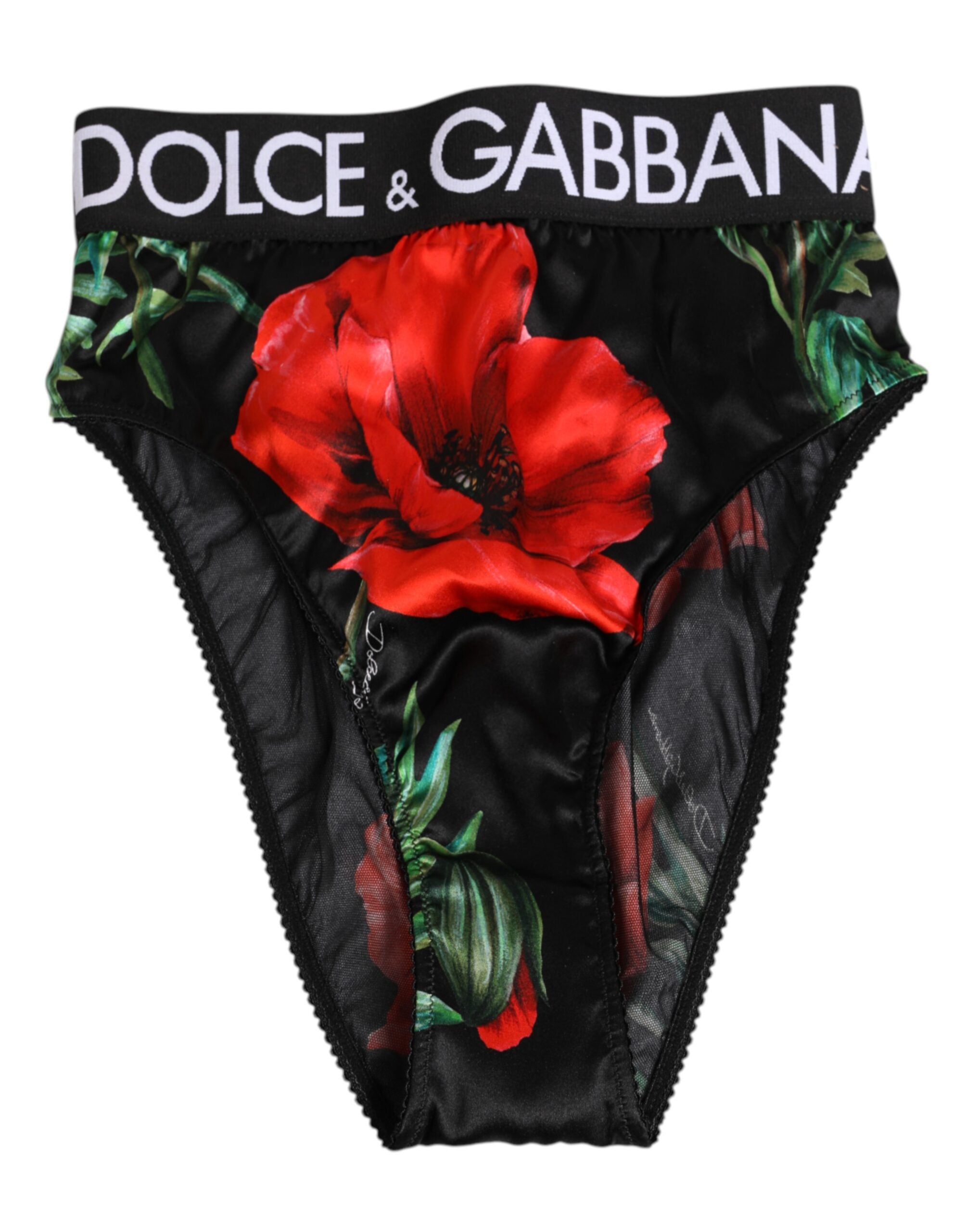 Black Floral Silk High Waist Panty Underwear - ventzia