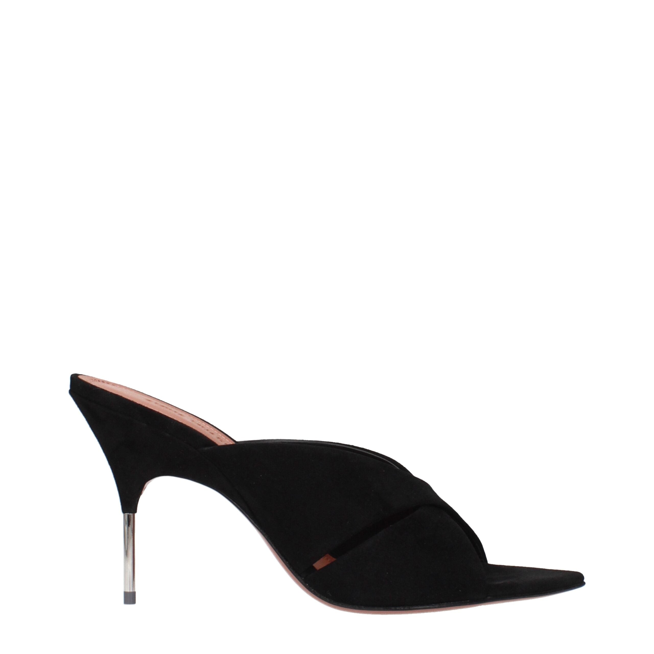 Black Leather Stiletto Heel Sandals - ventzia