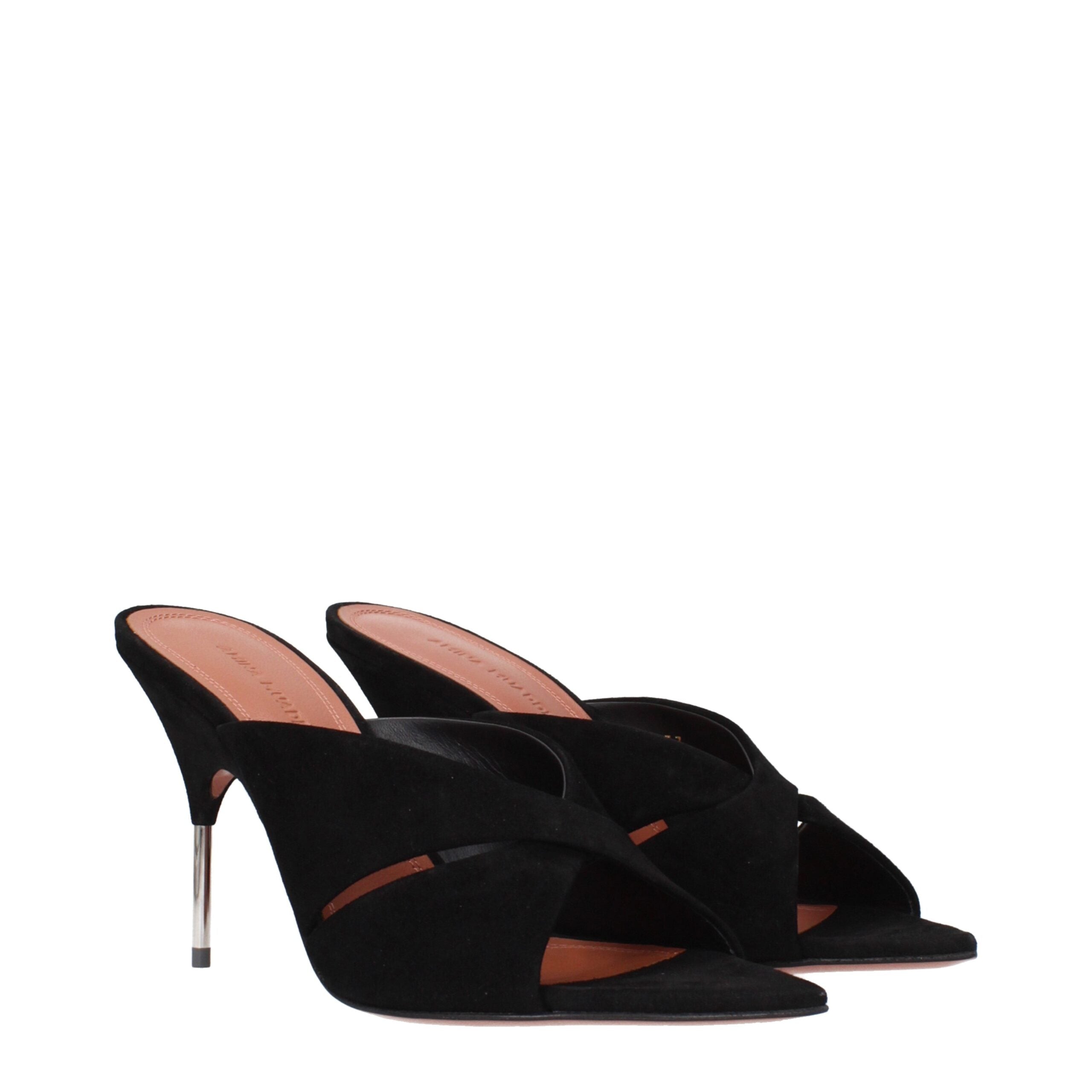 Black Leather Stiletto Heel Sandals - ventzia