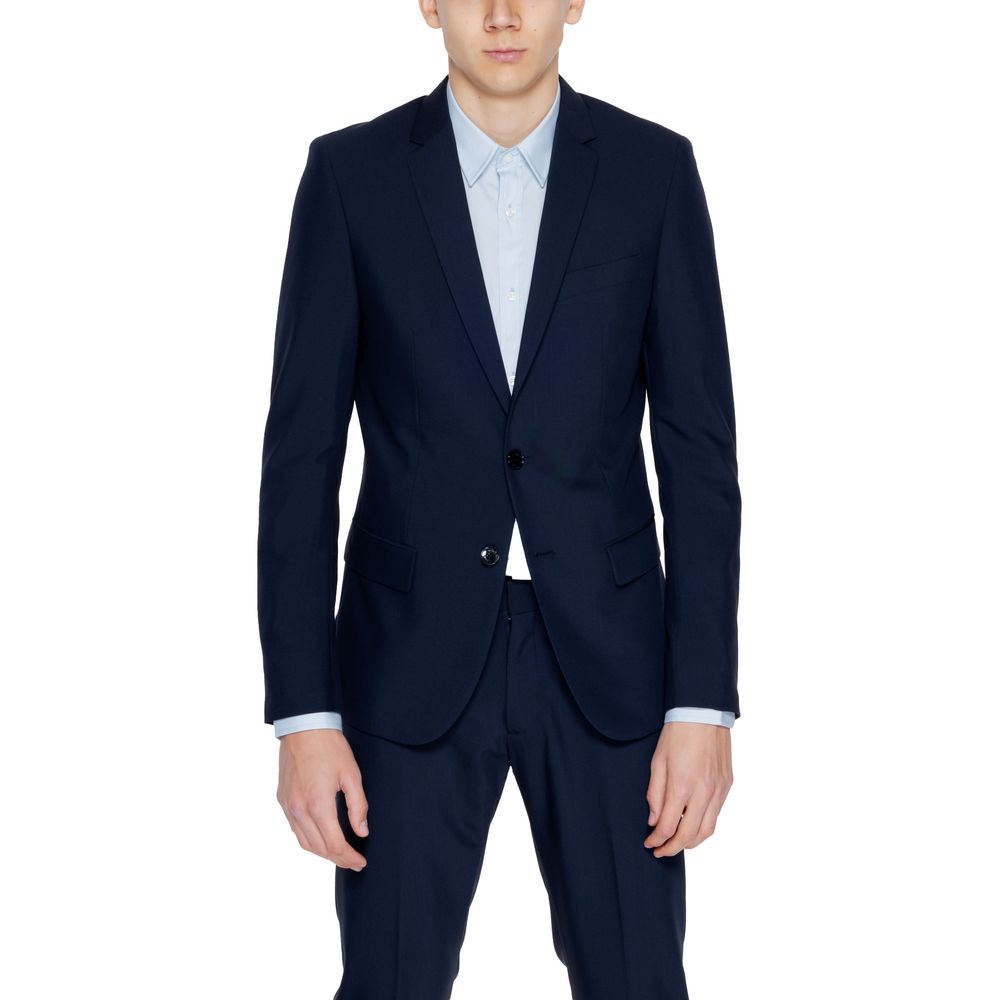 Blue Polyester Blazer - ventzia