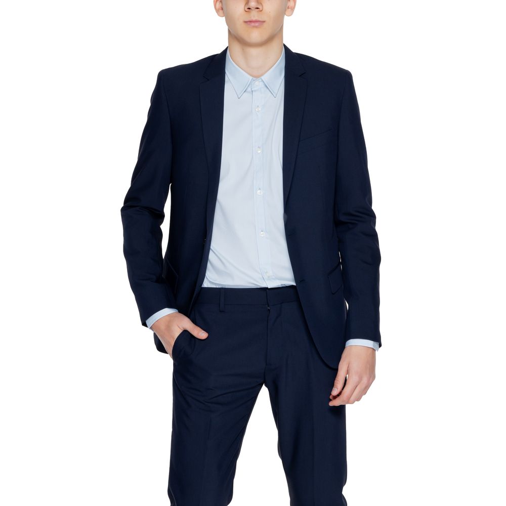 Blue Polyester Blazer - ventzia