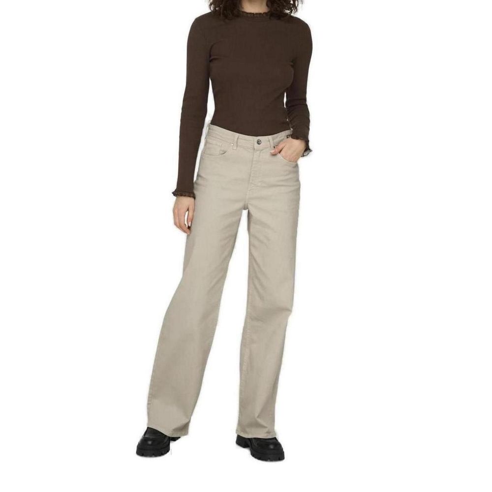 Beige Cotton Relaxed Fit Jeans - ventzia