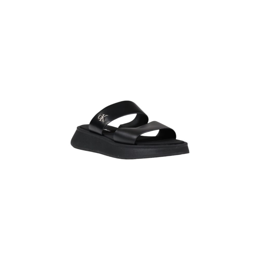 Black Leather Flat Sandals