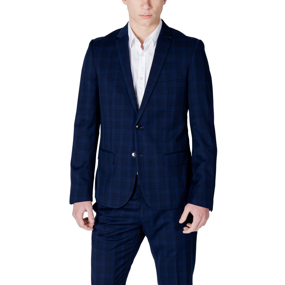 Blue Polyester Blazer - ventzia