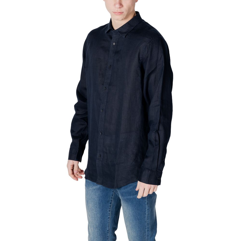 Blue Linen Dress Shirt - ventzia