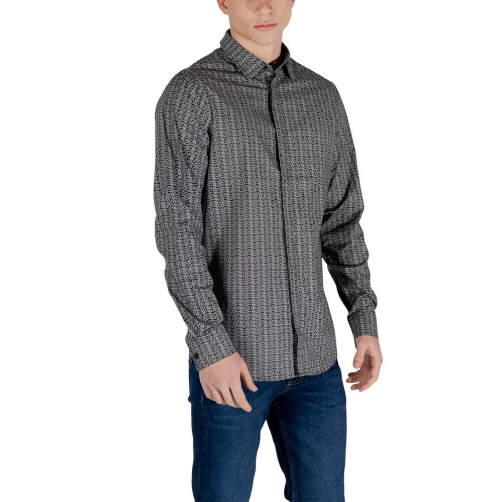 Black Cotton Pattern Shirt - ventzia