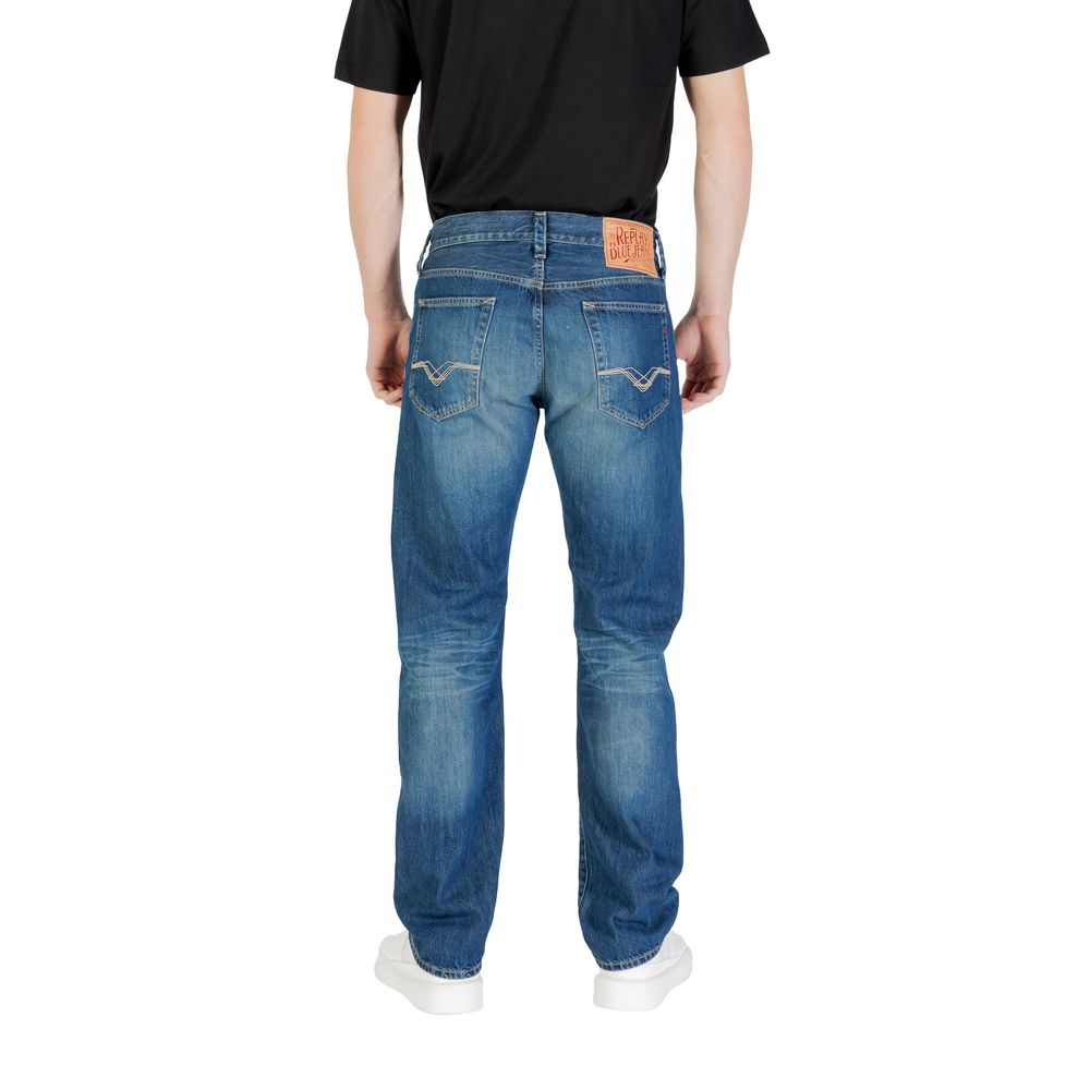 Blue Cotton Relaxed Fit Jeans - ventzia