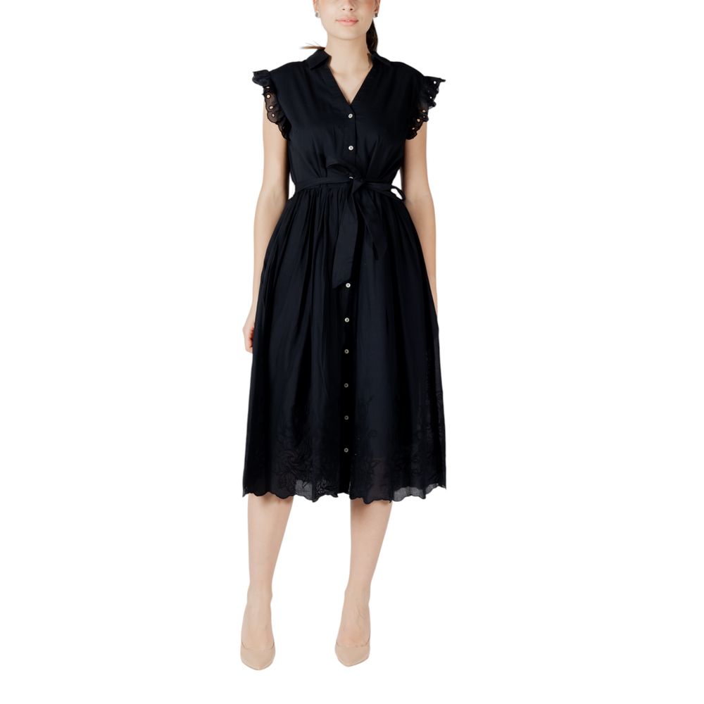 Black Cotton Midi Dress - ventzia