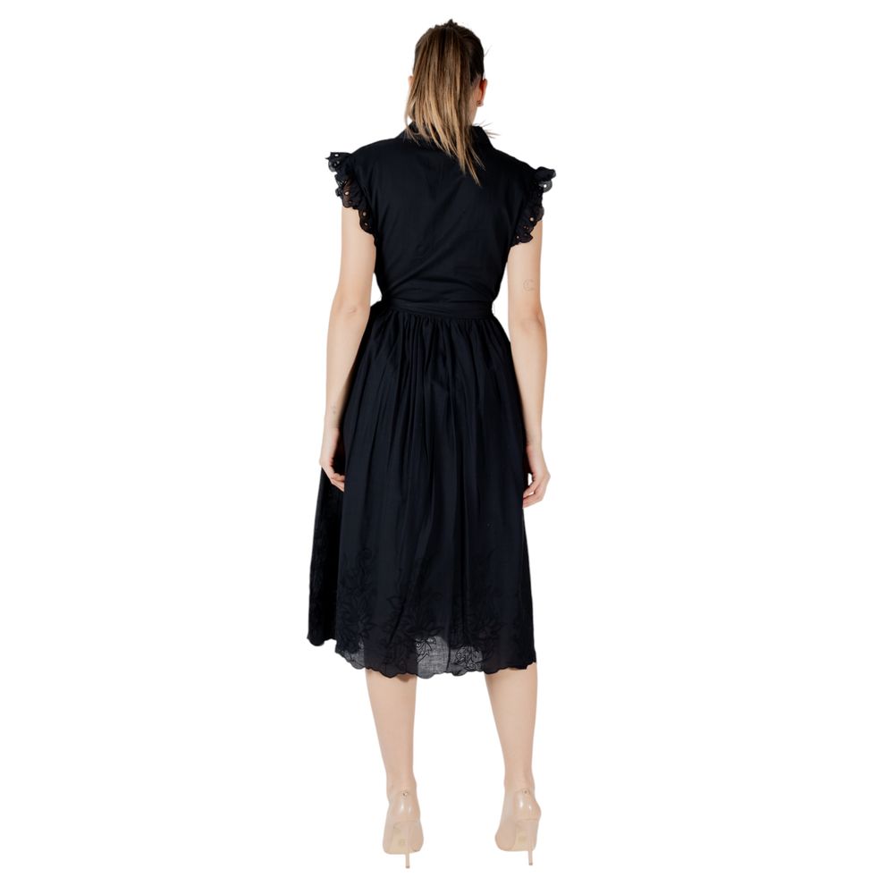 Black Cotton Midi Dress - ventzia