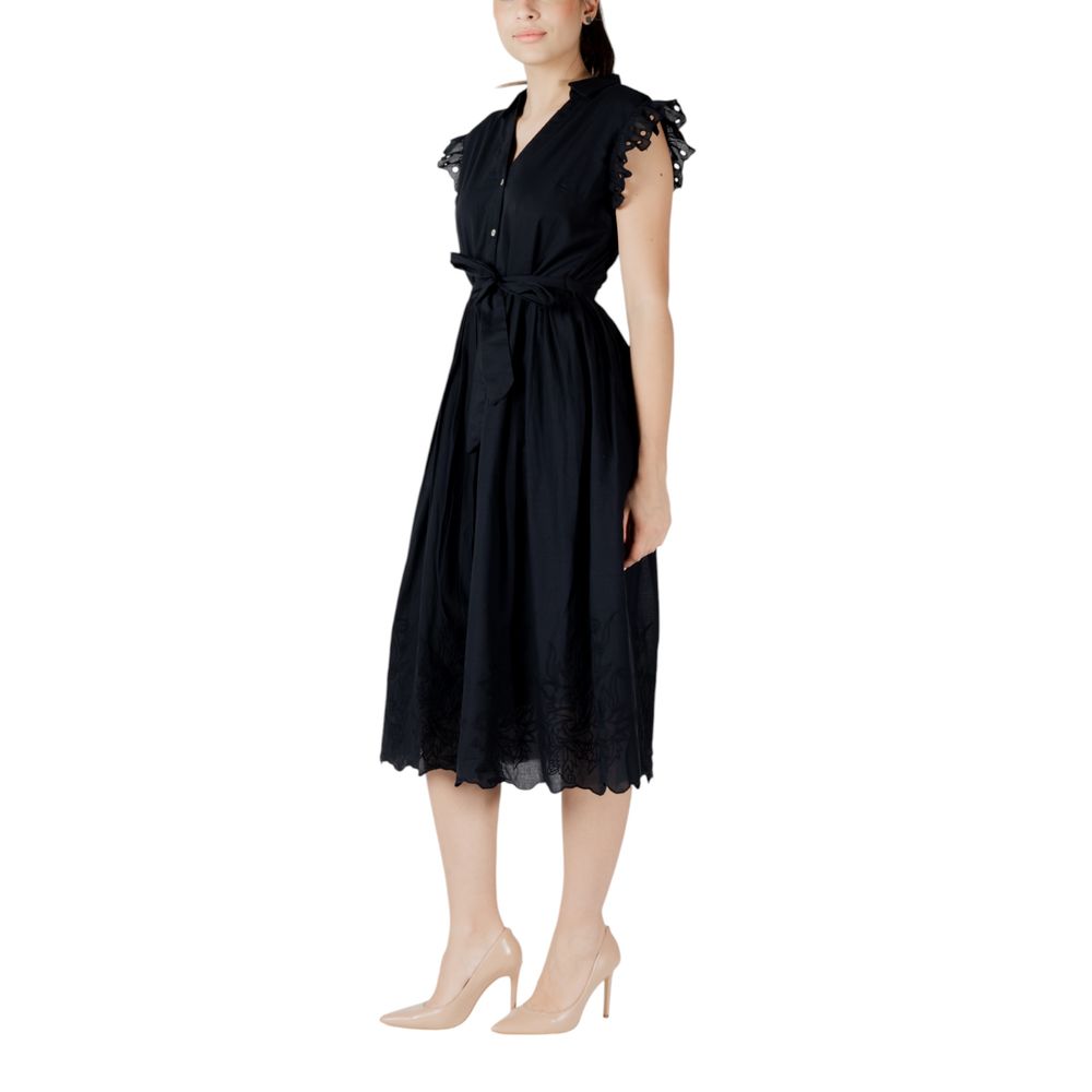 Black Cotton Midi Dress - ventzia
