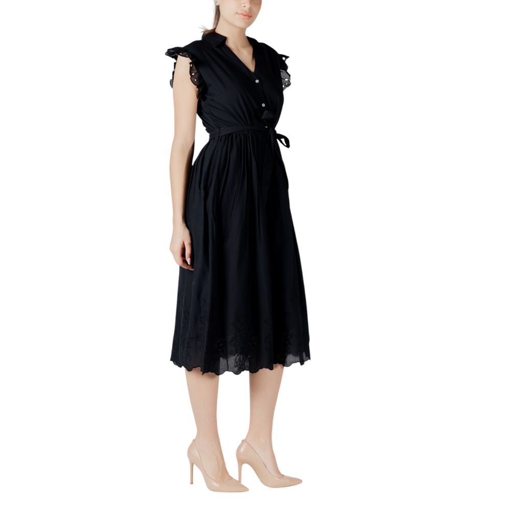 Black Cotton Midi Dress - ventzia