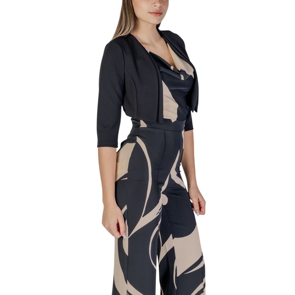 Black Polyester Sleveless Jacket - ventzia