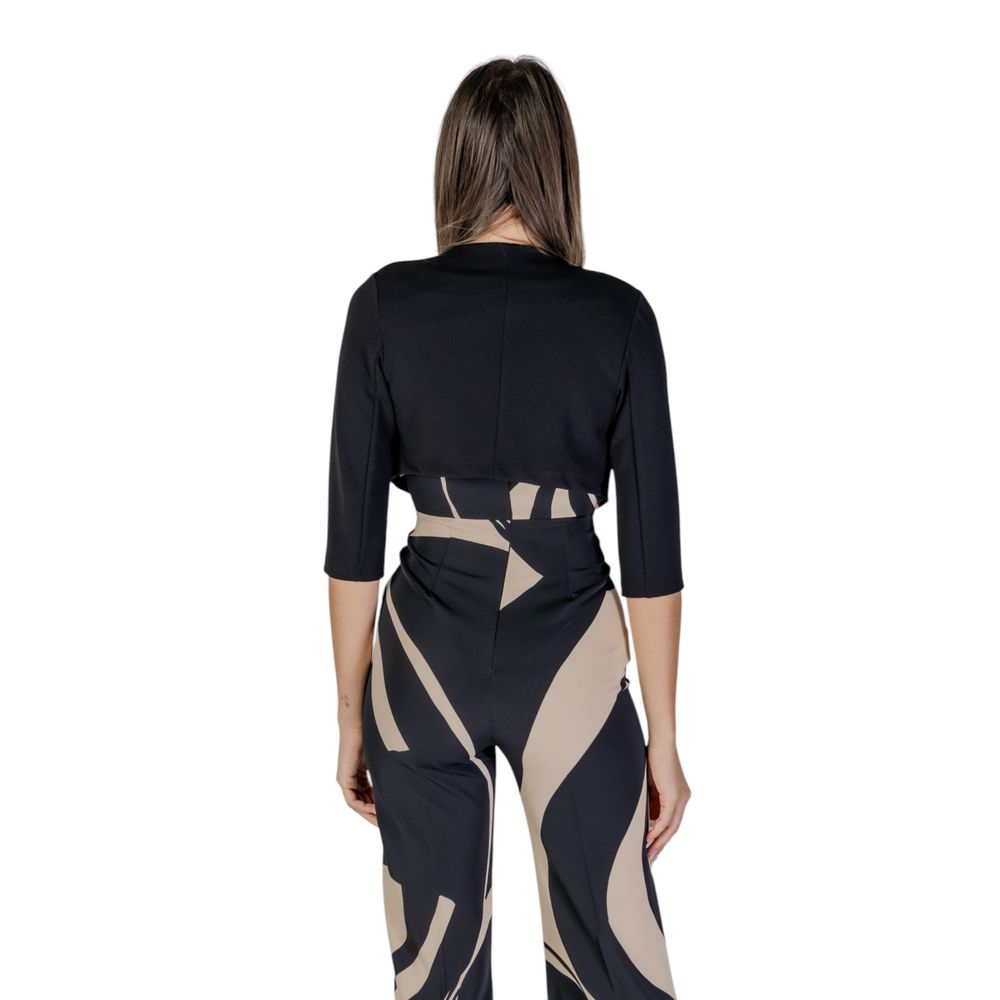 Black Polyester Sleveless Jacket - ventzia