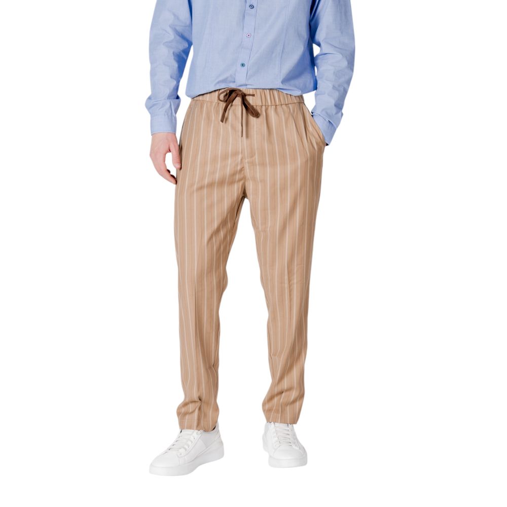 Beige Polyester Casual Pants - ventzia