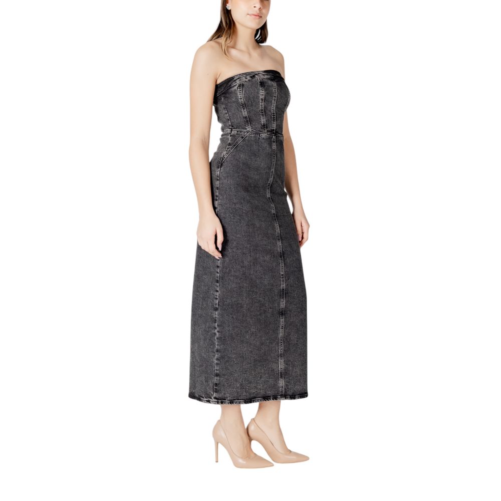 Black Cotton Midi Dress - ventzia