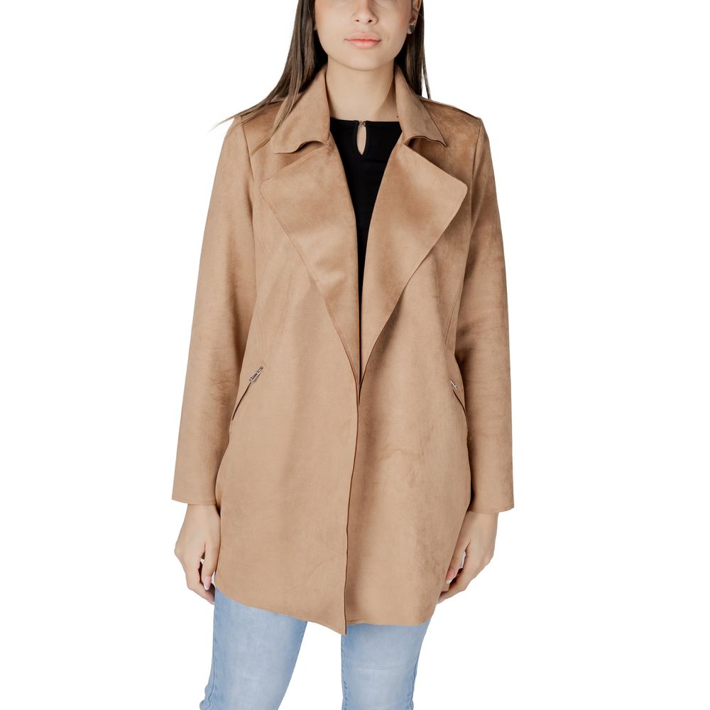 Beige Polyester Trench Coat - ventzia