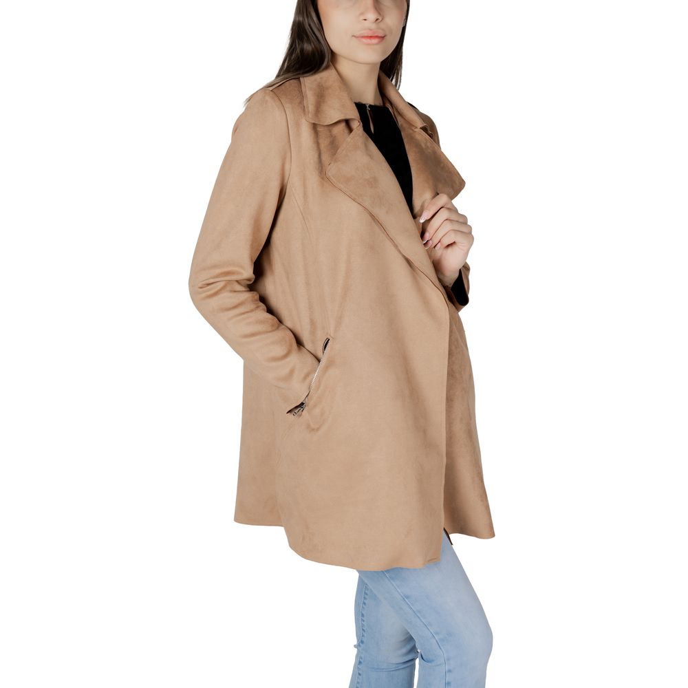Beige Polyester Trench Coat - ventzia