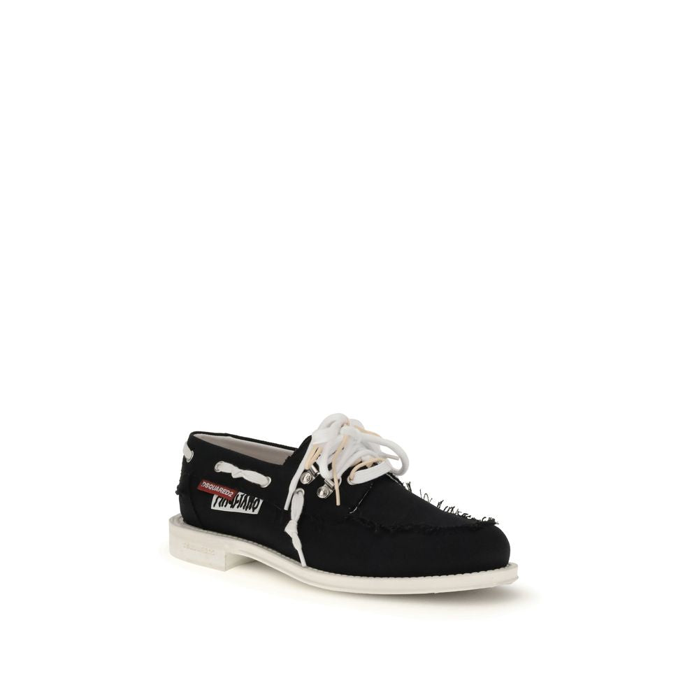 Black Cotton Slip-On Loafers - ventzia