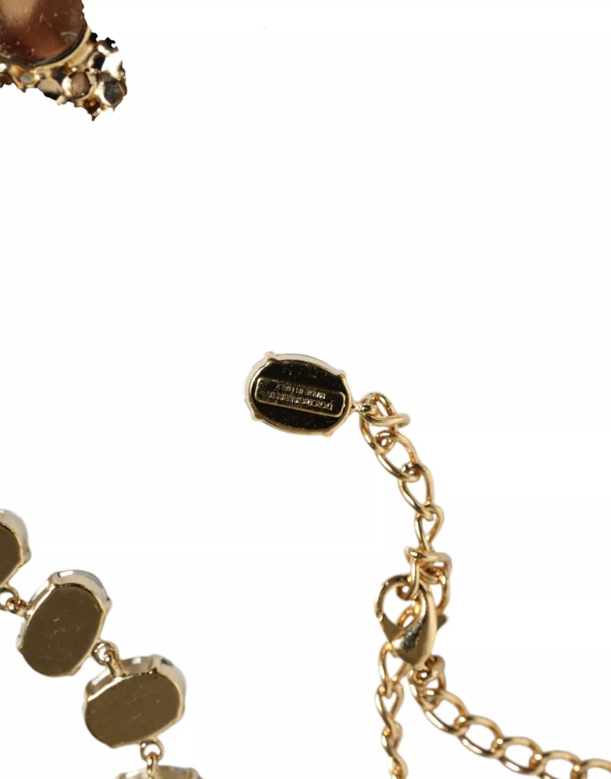 Gold Brass Link Chain Rose Petal Crystal Necklace - ventzia