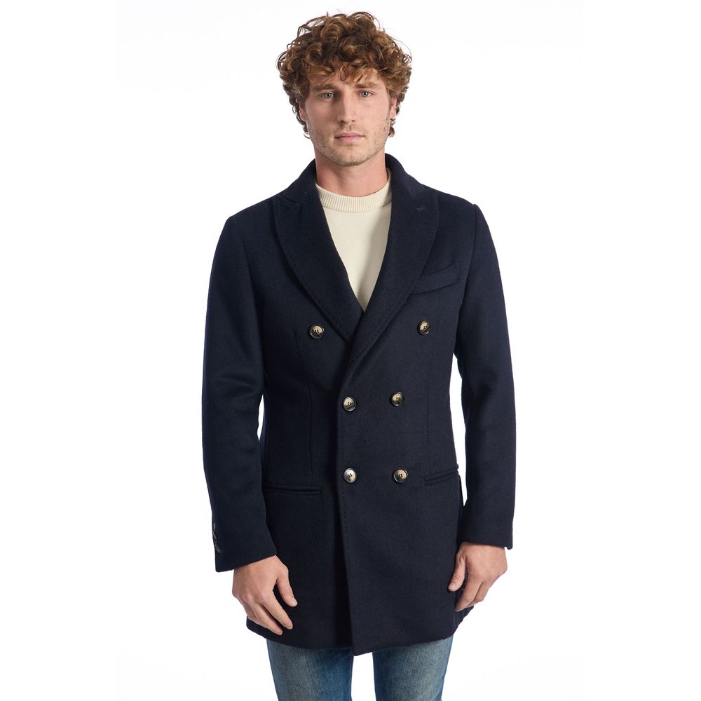 Blue Wool Men Jacket - ventzia