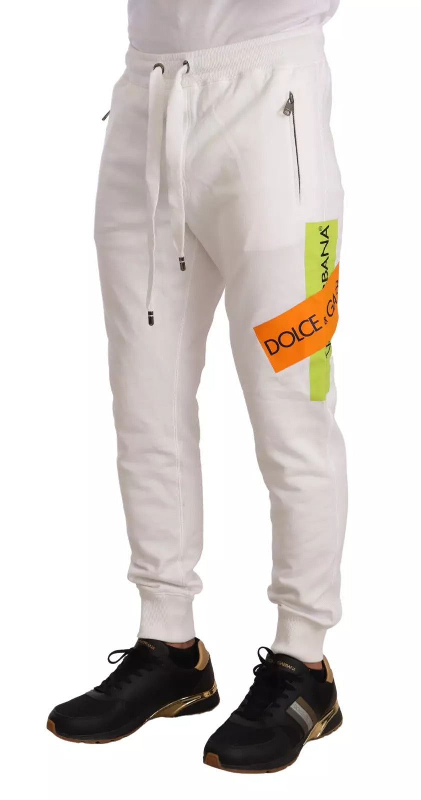 White Cotton Logo Patch Sweatpants Jogging Pants - ventzia