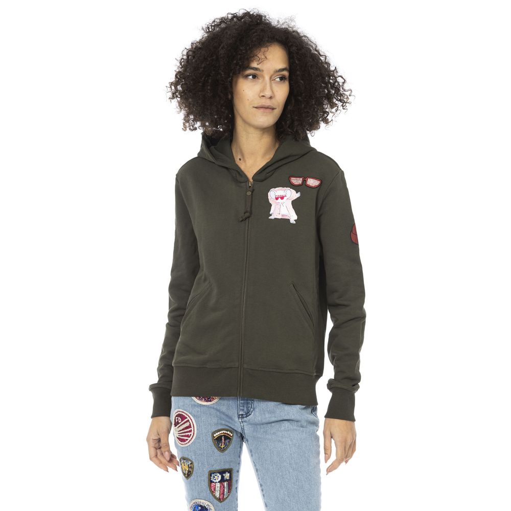 Green Cotton Women Sweatshirt Top - ventzia
