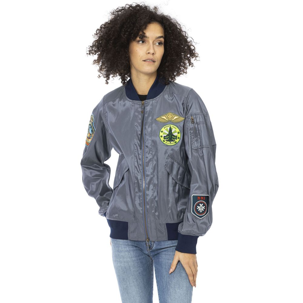 Light Blue Polyamide Women Bomber Jacket - ventzia