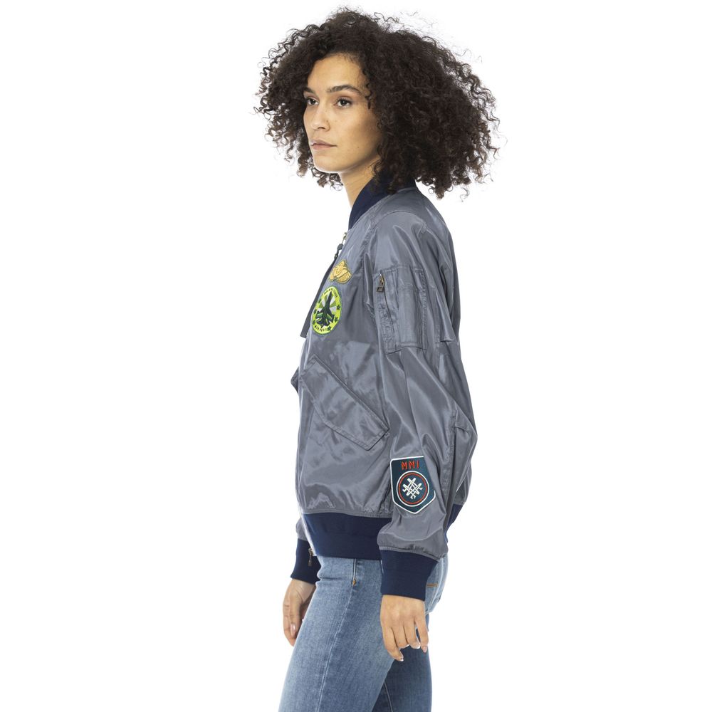Light Blue Polyamide Women Bomber Jacket - ventzia