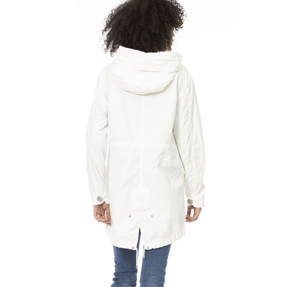 White Cotton Women Parka - ventzia
