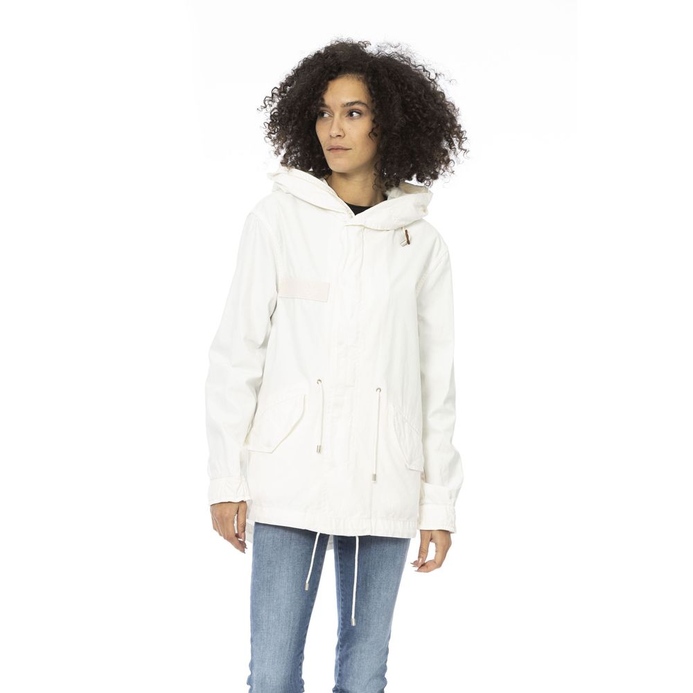 White Cotton Women Parka - ventzia