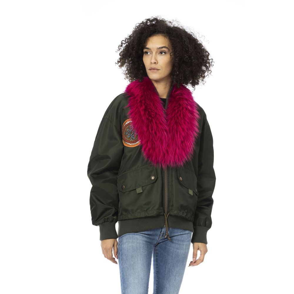 Green Polyamide Women Bomber Jacket - ventzia