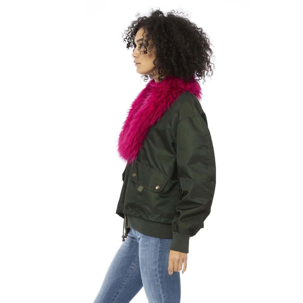 Green Polyamide Women Bomber Jacket - ventzia
