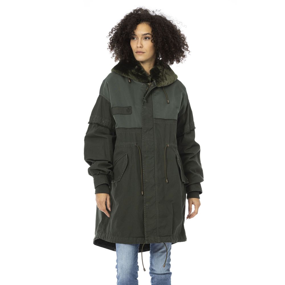 Green Cotton Women Parka - ventzia