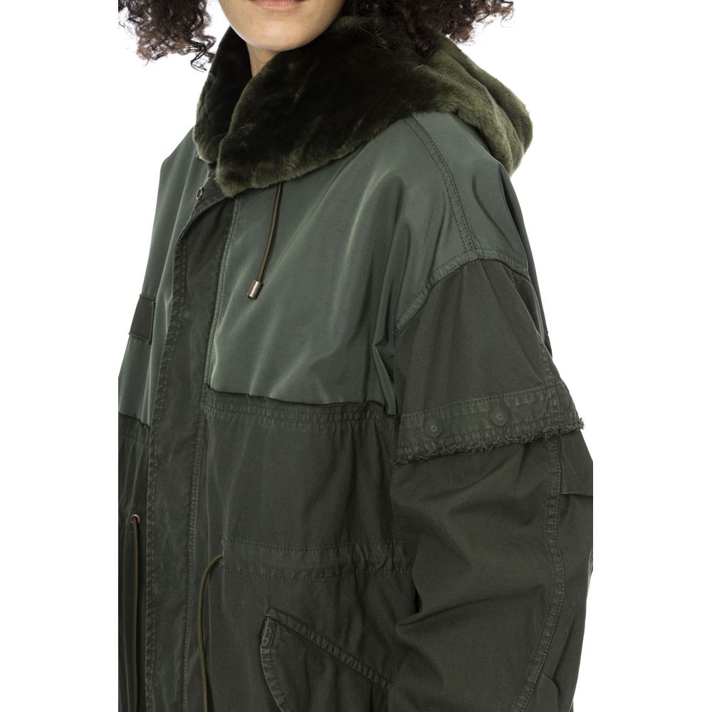 Green Cotton Women Parka - ventzia