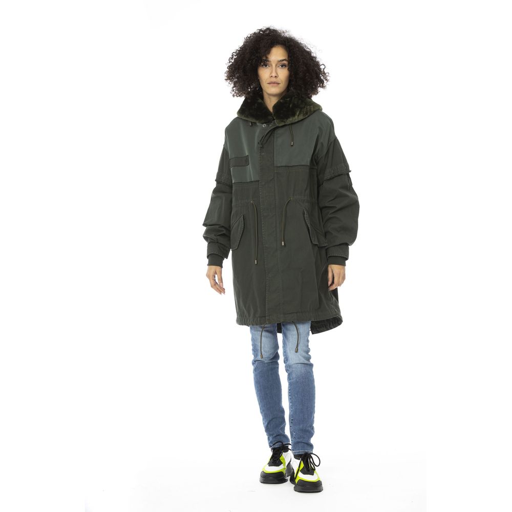 Green Cotton Women Parka - ventzia