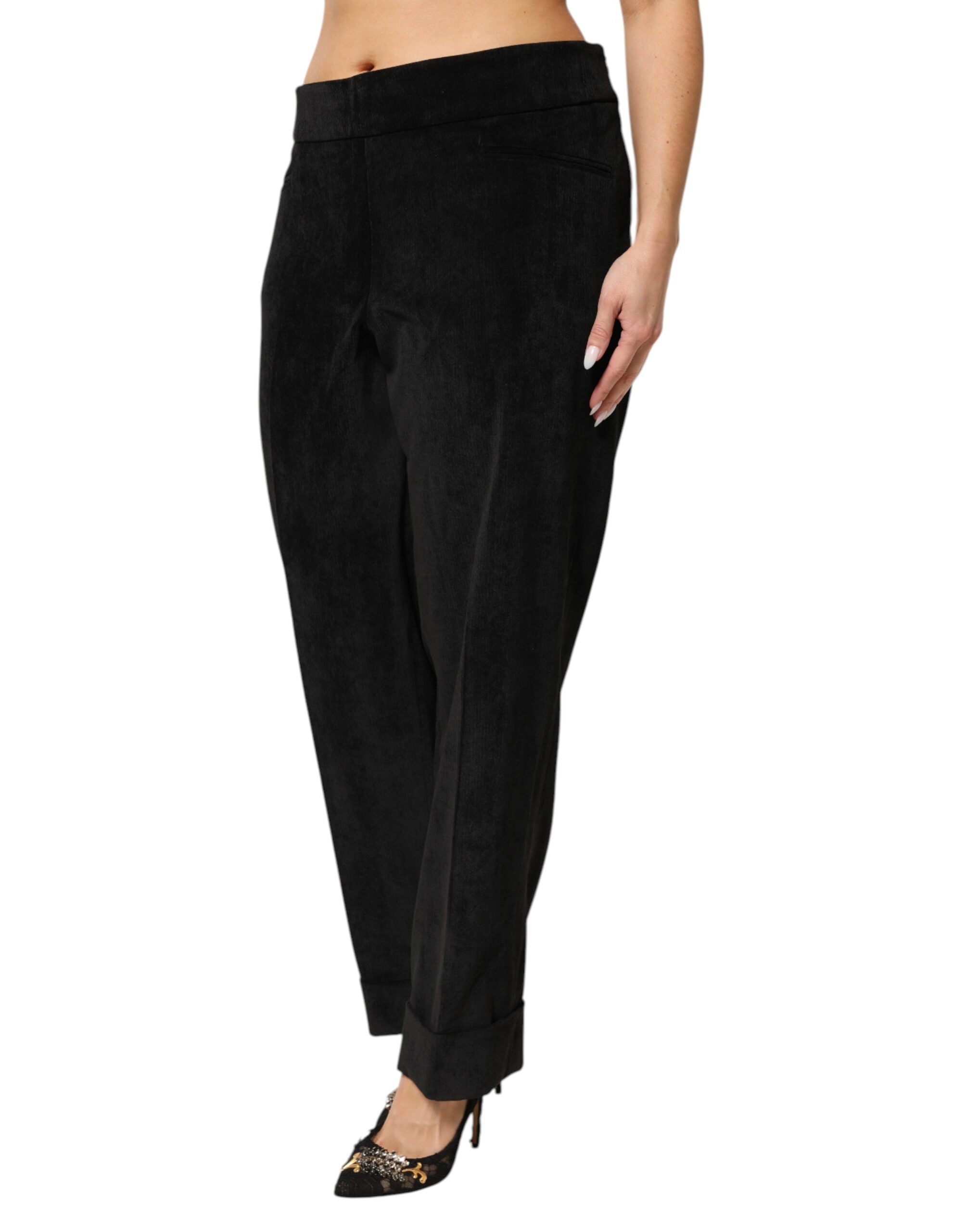 Black High Waist Straight Dress Trouser Pants - ventzia