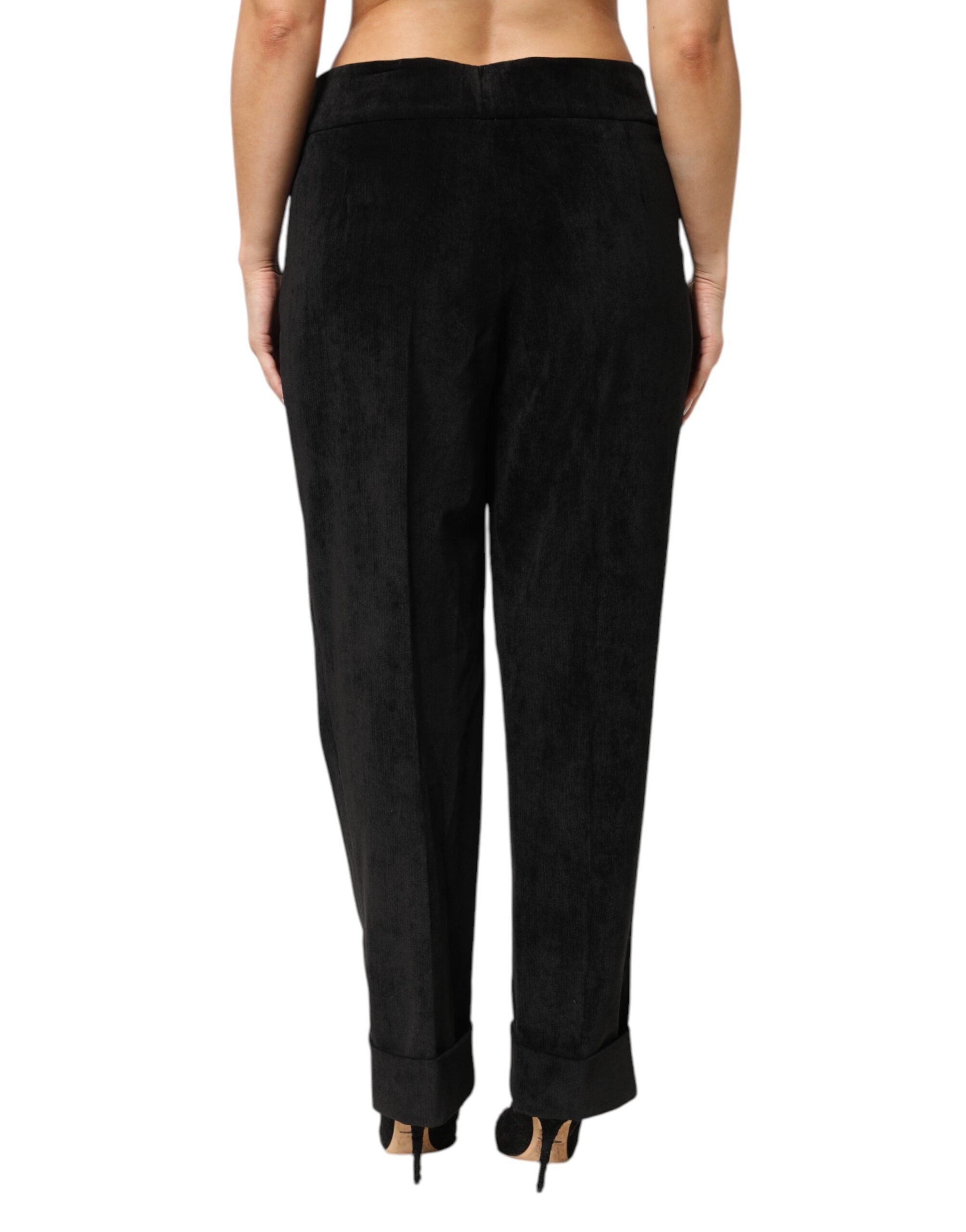 Black High Waist Straight Dress Trouser Pants - ventzia