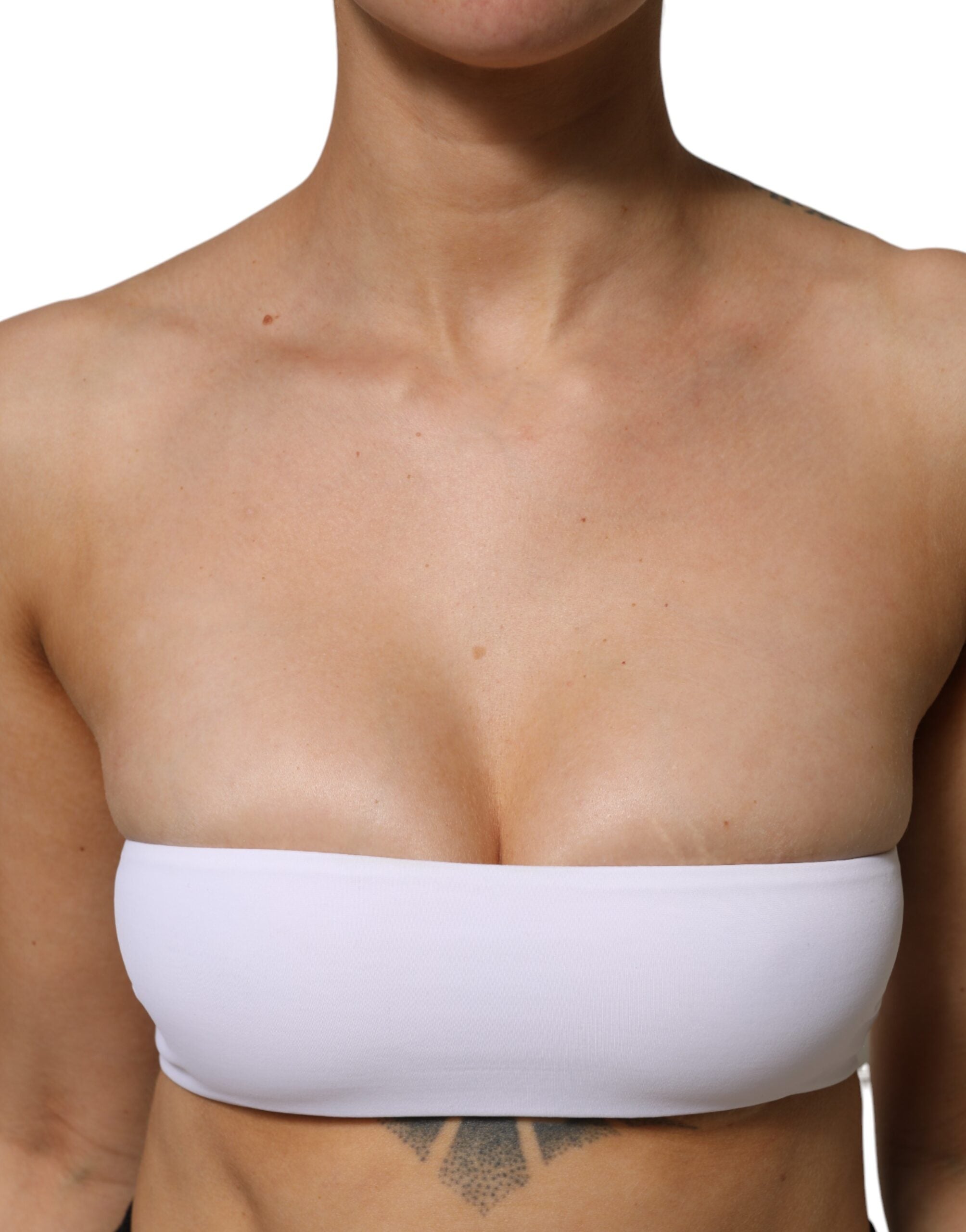 White Nylon Blend Bandeau Strapless Tube Top - ventzia