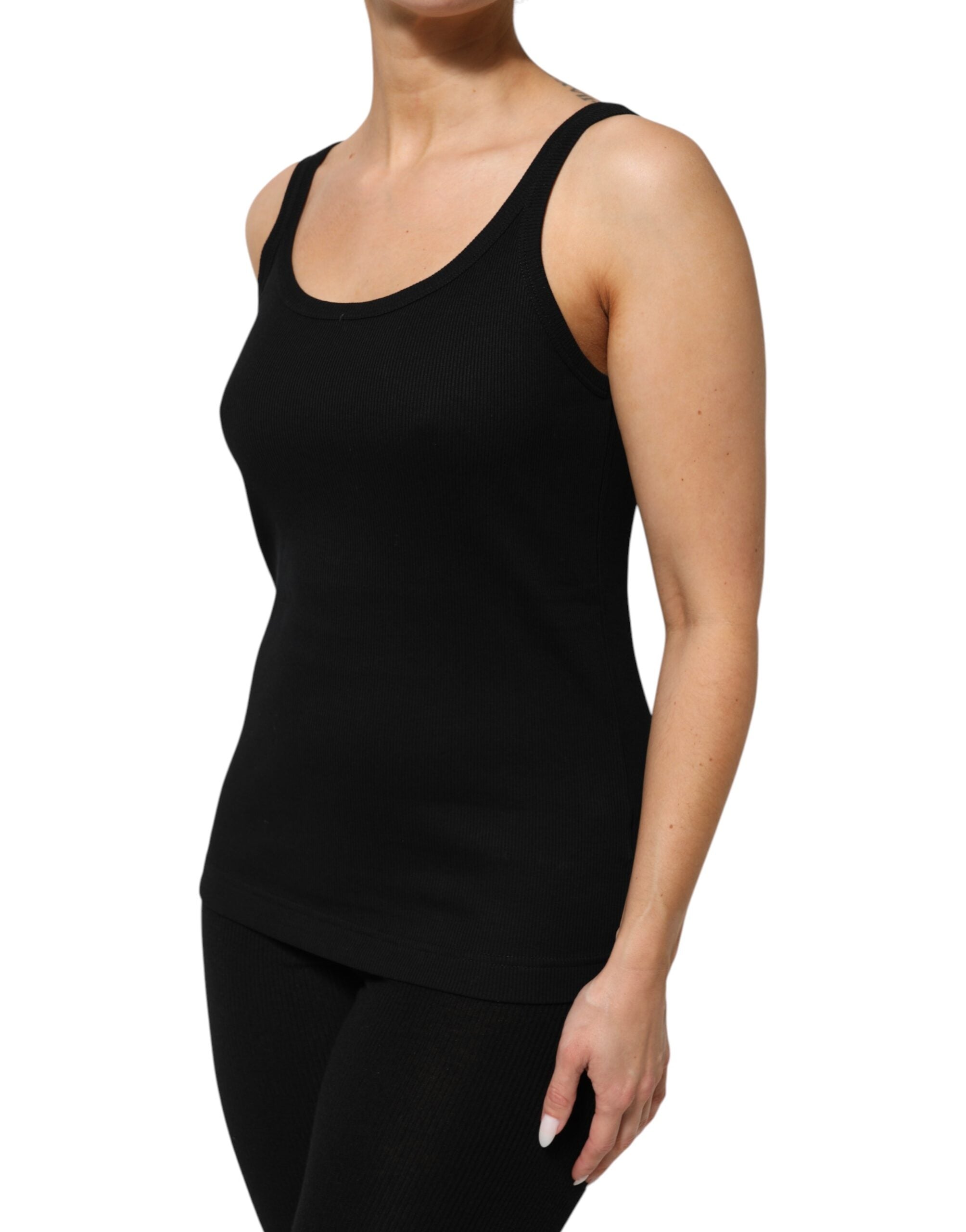 Black Cotton Sleeveless Women Tank Top - ventzia