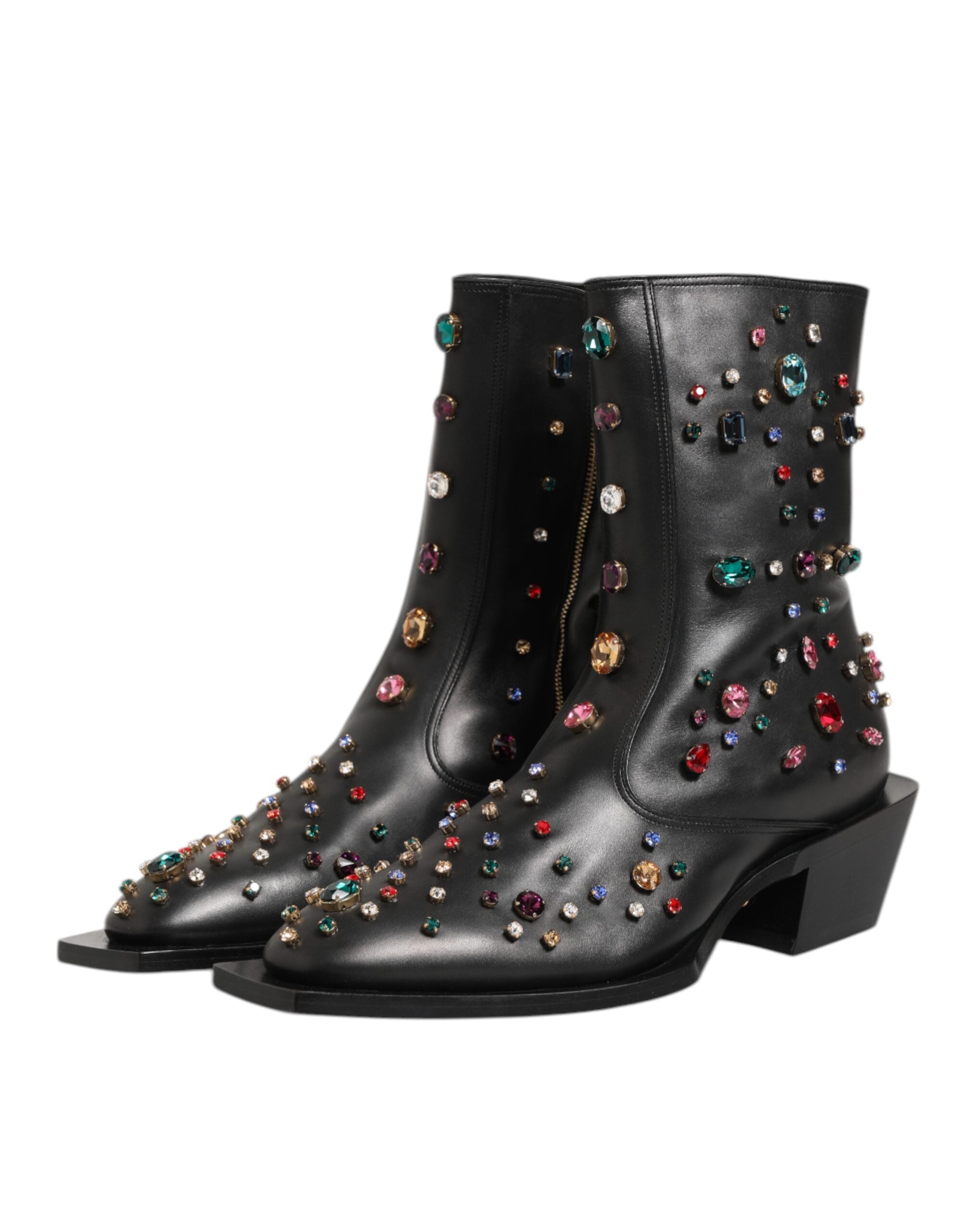 Black Crystal Embellished Men Short Boots Shoes - ventzia