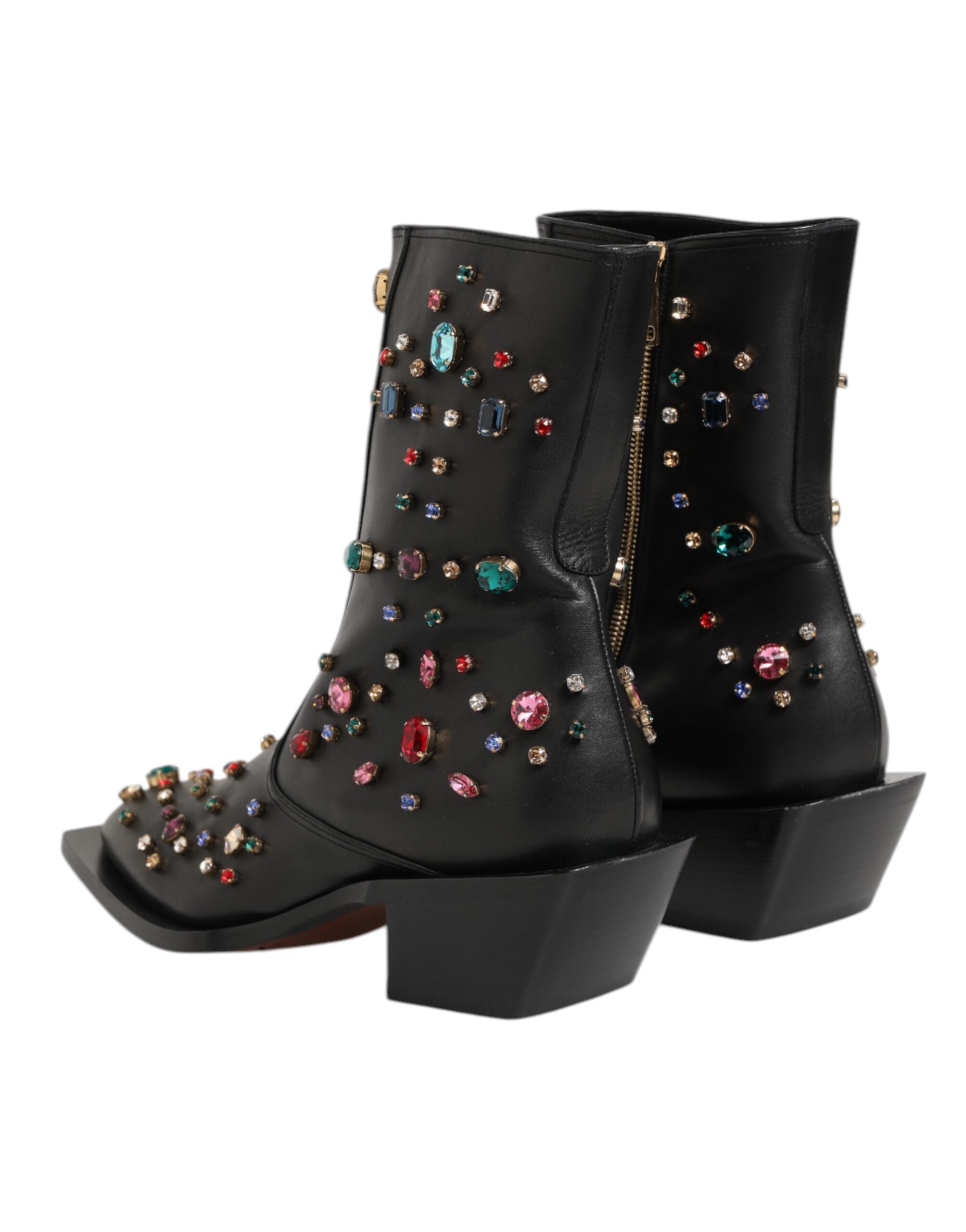 Black Crystal Embellished Men Short Boots Shoes - ventzia