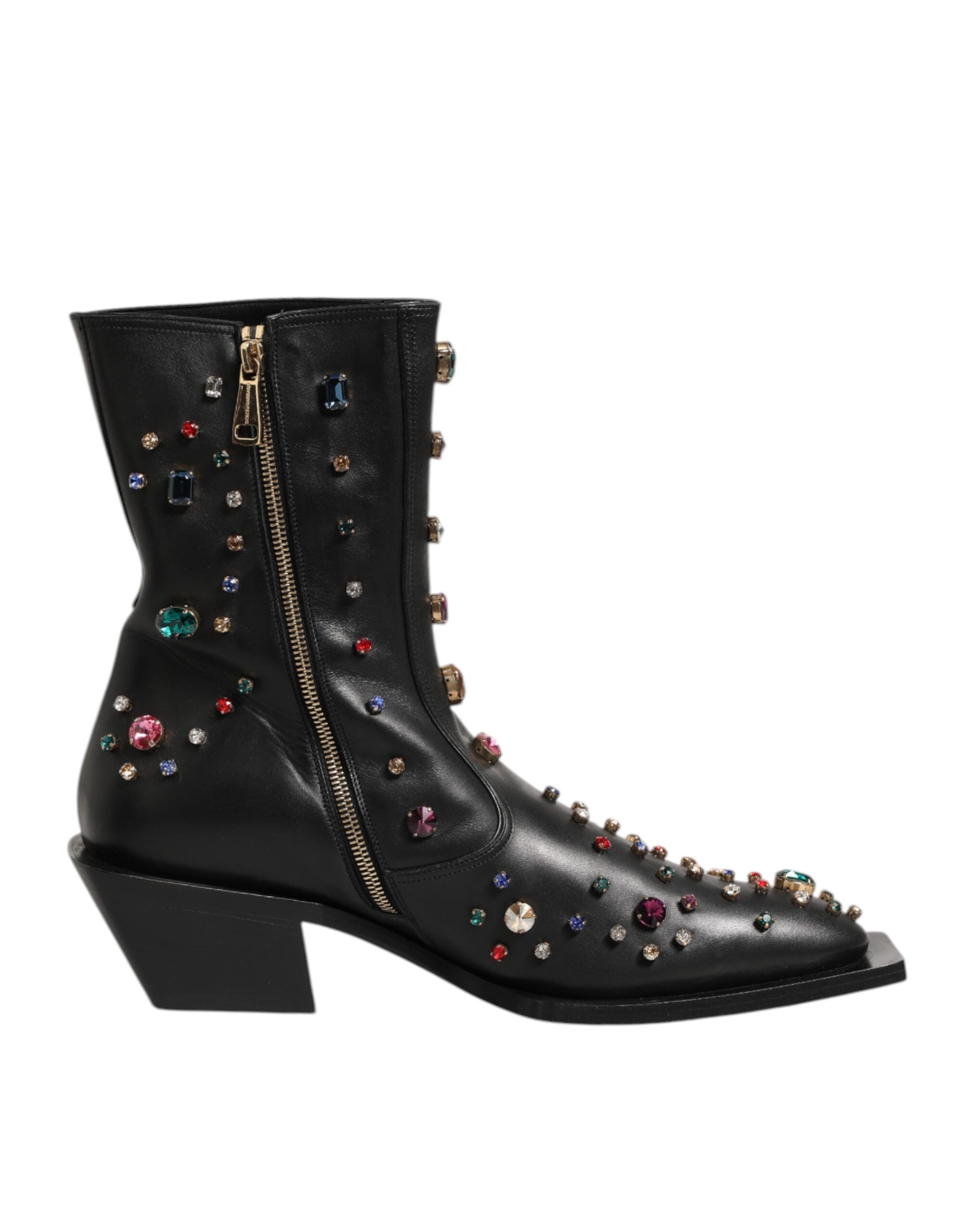 Black Crystal Embellished Men Short Boots Shoes - ventzia