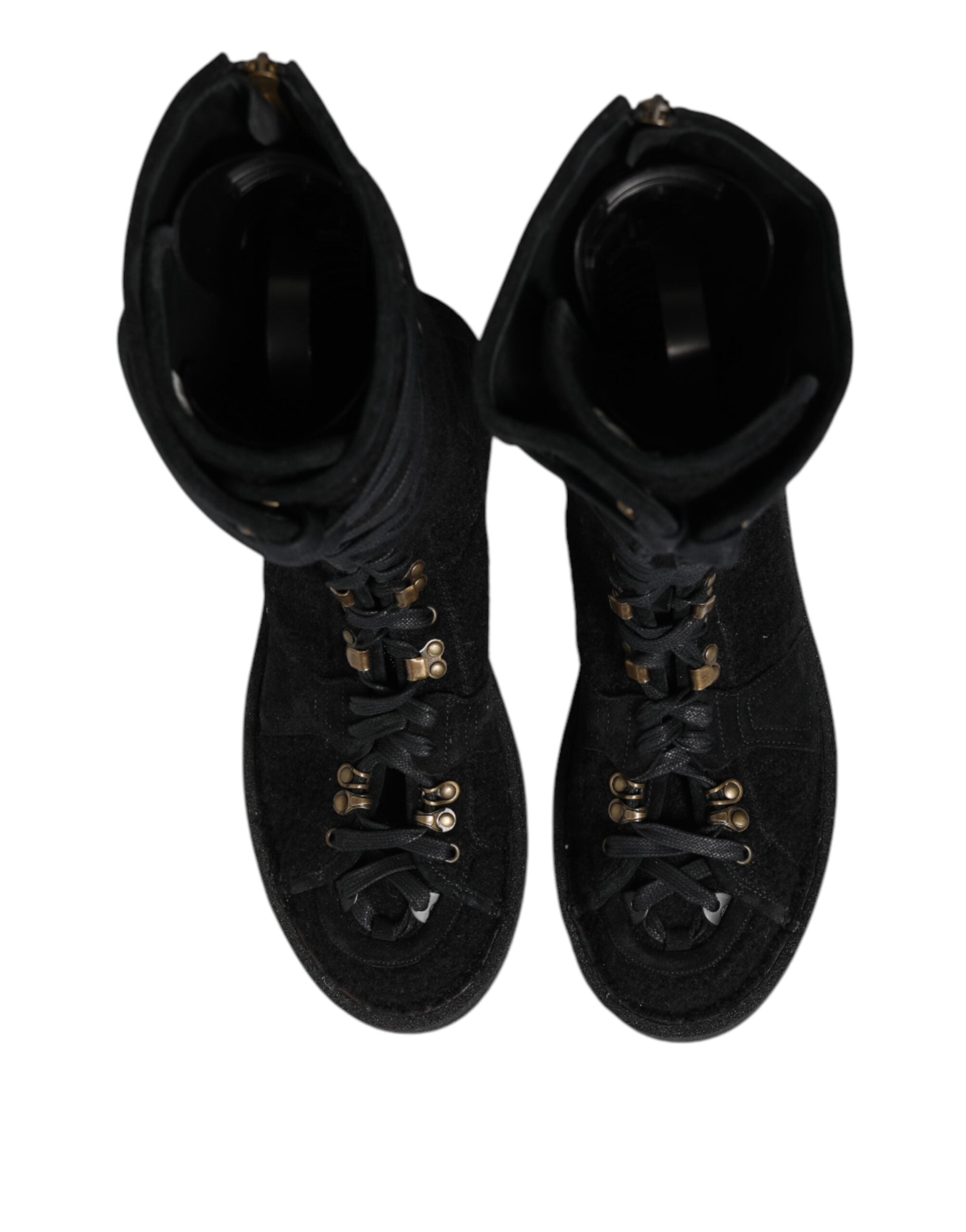 Black Alpaca Wool Suede Mid Calf Boots Shoes - ventzia