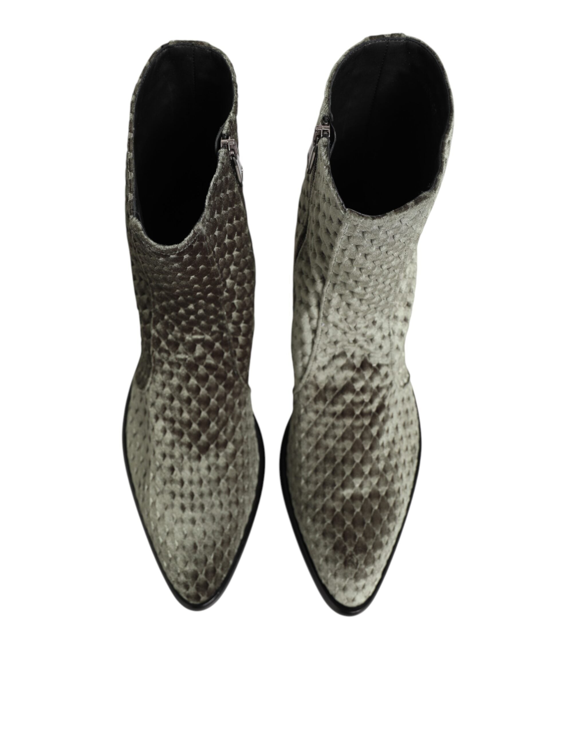 Gray Cotton Velvet Mid Calf Short Boots Shoes - ventzia